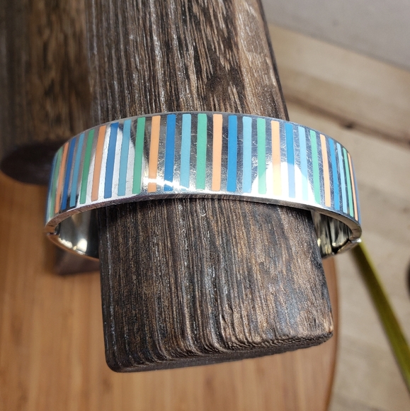 Vintage Adrienne Vittadini Sterling Silver Enamel Heavy Bangle Bracelet 80 gr - Picture 8 of 13